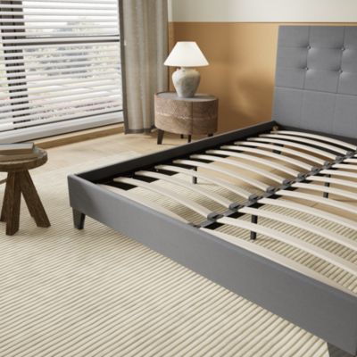 Lit 140x190 Cm Avec Tête De Lit Boutonnée Simili Gris