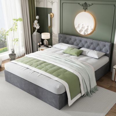 Lit Coffre 140 X 190 Cm Avec Tête De Lit Et 3 Tirois - LEDs Et Port USB Cuir Pu Gris Sans Matelas 95190422