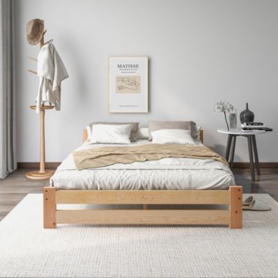 Lit 140x200 cm en bois massif naturel avec tête de lit, design épuré et finition personnalisable
