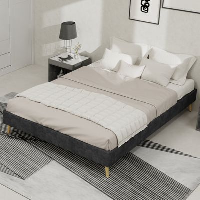 Lit 140x200 cm en tissu gris avec coffre relevable et tête de lit cartoon