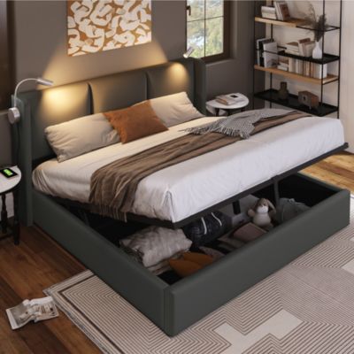Lit 160x200 cm avec sommier relevable et coffre de rangement, tête de ...