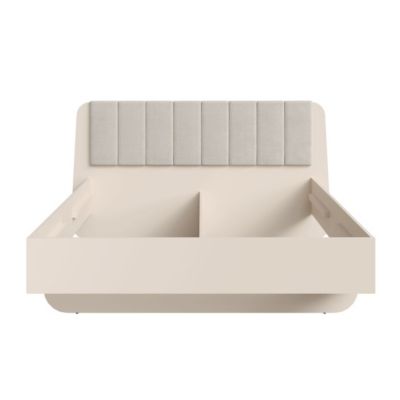Lit 2 places AMALIE 180x200 cm  Tete tapissée tissu beige  Design doux et angles arrondis - Sommier non inclus