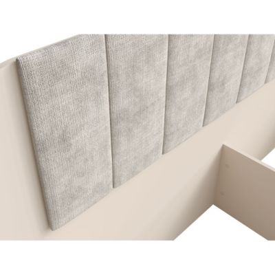 Lit 2 places AMALIE 180x200 cm  Tete tapissée tissu beige  Design doux et angles arrondis - Sommier non inclus