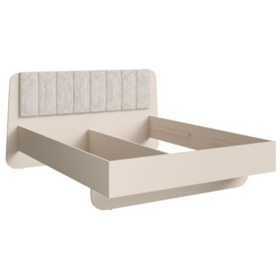 Lit 2 places AMALIE 180x200 cm  Tete tapissée tissu beige  Design doux et angles arrondis - Sommier non inclus