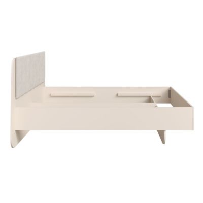Lit 2 places AMALIE 180x200 cm  Tete tapissée tissu beige  Design doux et angles arrondis - Sommier non inclus
