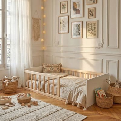 LIT 70x140 PILOU avec sommier et matelas/ Blanc et Bois clair