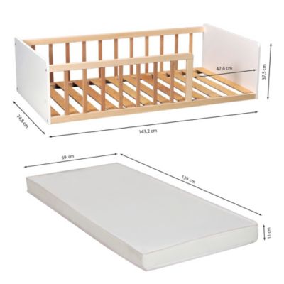 LIT 70x140 PILOU avec sommier et matelas/ Blanc et Bois clair