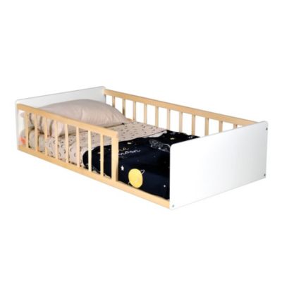 LIT 80x160 PILOU avec sommier / Blanc et Bois clair