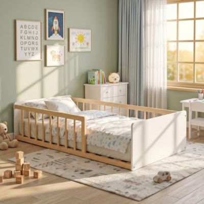 LIT 80x160 PILOU avec sommier / Blanc et Bois clair