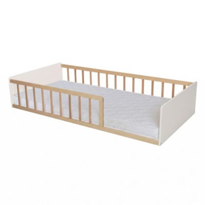 LIT 90x190 PILOU avec sommier et matelas / Blanc et Bois clair