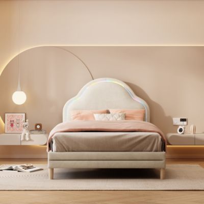Lit 90x200 cm avec tête de lit en forme de nuage, led multicolores ...