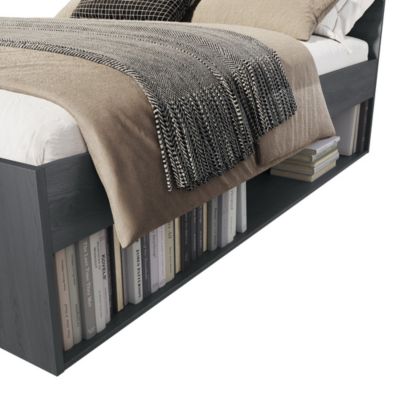 Lit adulte 140x200 avec tiroirs intégrés - Collection FLOYD. Coloris gris effet bois