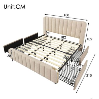 Lit Adulte 180x200cm Rembourré USB Type-C Lin Beige Blackcolors