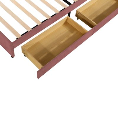 Lit adulte 90x200 cm capitonné en velours rose avec tête de lit fleur et sommier à lattes, sans matelas