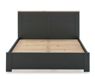 Lit adulte en pin et MDF coloris blanc, gris anthracite -Longueur 197,7 ...