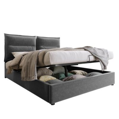 Lit adulte lit 140x200 cm lit rembourré hydraulique lit de rangement lit double velours gris