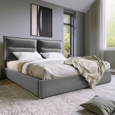 Lit adulte lit 140x200 cm lit rembourré hydraulique lit de rangement lit double velours gris