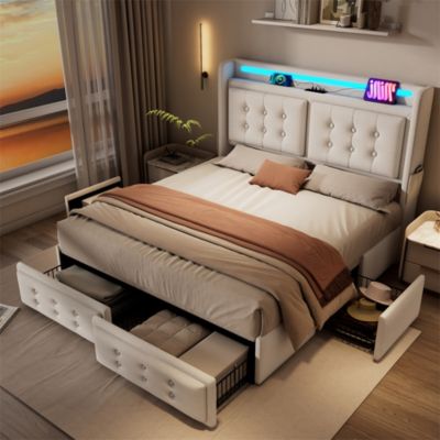 Lit Double 160x200 Cm Avec Tête De Lit Et 4 Tiroirs – LIVLUX – Moderne – Neuf