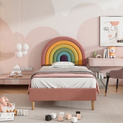 Lit adulte lit 90x200 cm lit rembourré avec sommier à lattes Single velours rose