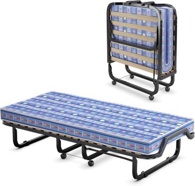 Lit Appoint Pliable avec Matelas en Mémoire 10 cm pour 1 Personne Lit Pliant à roulettes Charge 120kg Bleu