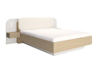 Lit avec chevets 160 x 200 cm - Avec LEDs - Coloris : Beige et naturel ...