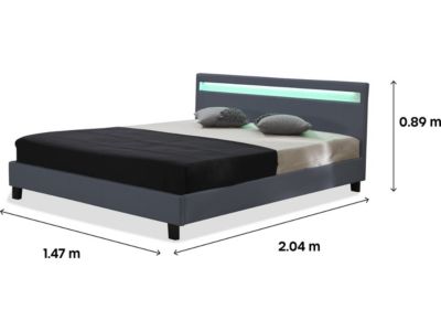 Lit  avec LED "Maria"  140 x 190 cm  Gris
