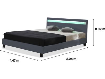 Lit  avec LED "Maria"  140 x 190 cm  Gris