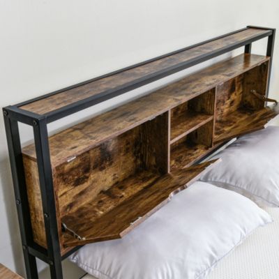Lit avec rangement 140x200 cm - Lit double métal avec tête de lit et sommier à lattes - Métal - Sans Matelas - Noir