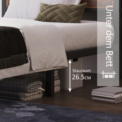 Lit avec rangement 140x200 cm - Lit double métal avec tête de lit et sommier à lattes - Métal - Sans Matelas - Noir