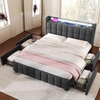 Lit avec rangement 180 x 200 cm - Lit Double avec Ports USB et LED ...