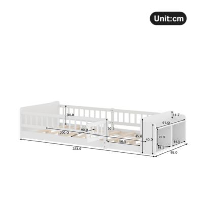 Lit avec rangement rembourré 90 x 200 cm, rangement intégré, sans matelas, blanc, pin