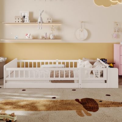 Lit avec rangement rembourré 90 x 200 cm, rangement intégré, sans matelas, blanc, pin