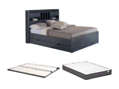 Lit avec rangements 140 x 190 cm - Pin - Gris anthracite + Sommier ...
