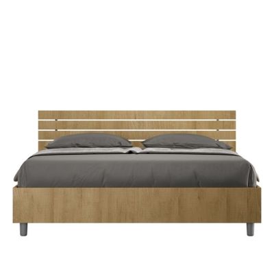 Lit avec sommier 160x200, tête de lit droite à lattes en chêne Ankel