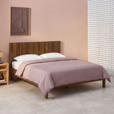 Lit avec sommier à lattes et tête de lit 140x190cm décor bois noyer - Linear