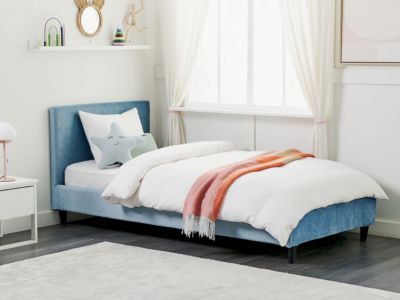 Lit avec sommier Velours FITOU 90 x 200 cm Bleu clair