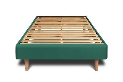 Lit avec tête de lit capitonnée velours et sommier kit  - Lit en bois massif