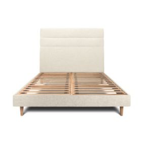 Lit avec tête de lit lignes tissu et sommier kit  - Lit en bois massif