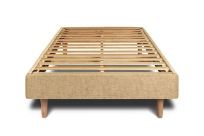 Lit avec tête de lit lignes tissu et sommier kit  - Lit en bois massif