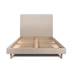 Lit avec tête de lit tapissier tissu et sommier kit  - Lit en bois massif