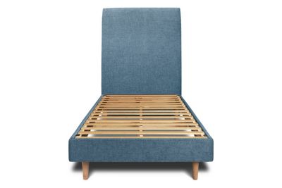 Lit avec tête de lit tapissier tissu et sommier kit  - Lit en bois massif