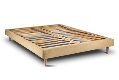 Lit avec tête de lit tapissier tissu et sommier kit  - Lit en bois massif