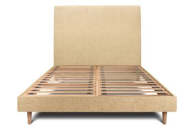 Lit avec tête de lit tapissier tissu et sommier kit  - Lit en bois massif