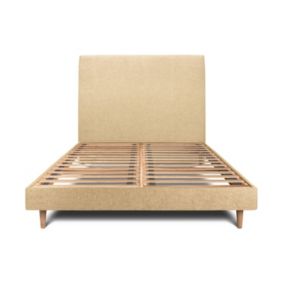 Lit avec tête de lit tapissier tissu et sommier kit  - Lit en bois massif