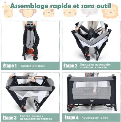 Lit Bébé 5 en 1 Pliable et Portable avec Table à Langer Fonction de Berceau Enceinte Activités Berceau Cododo Bébé Noir