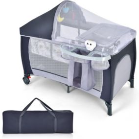 Lit Bébé,Berceau Cododo Bébé avec Moustiquaire, Lit d'Enfant Pliant avec Table à Langer, 124x65x121CM Gris