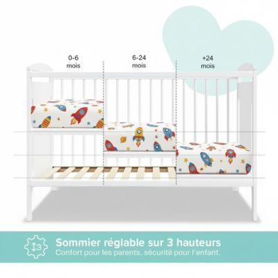 Lit bébé évolutif avec tiroir Margot 60x120 cm (matelas non inclus) Blanc
