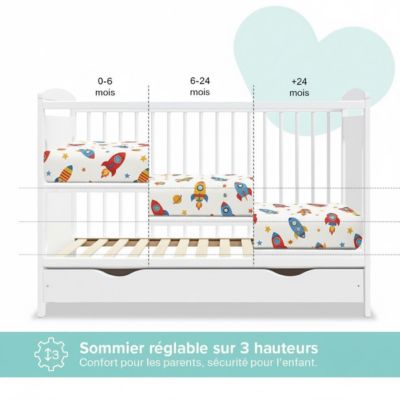 Lit bébé évolutif avec tiroir Margot 60x120 cm (matelas non inclus) Blanc
