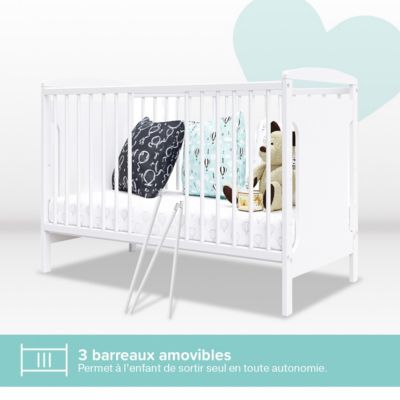 Lit bébé évolutif avec tiroir Margot 60x120 cm (matelas non inclus) Blanc