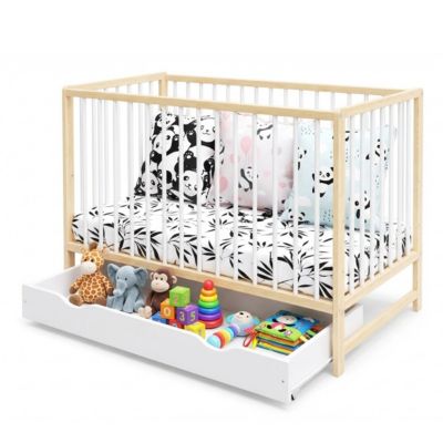 Lit bébé évolutif avec tiroir Mathis 60x120 cm (matelas non inclus) Bois naturel et blanc